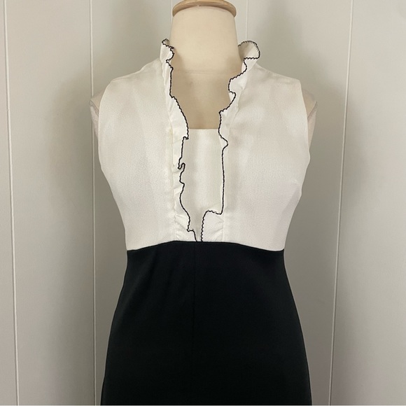 Vintage 70s 80s Colorblock Ruffle V-Neck Sleeveless Midi Dress‎ - Picture 2 of 12